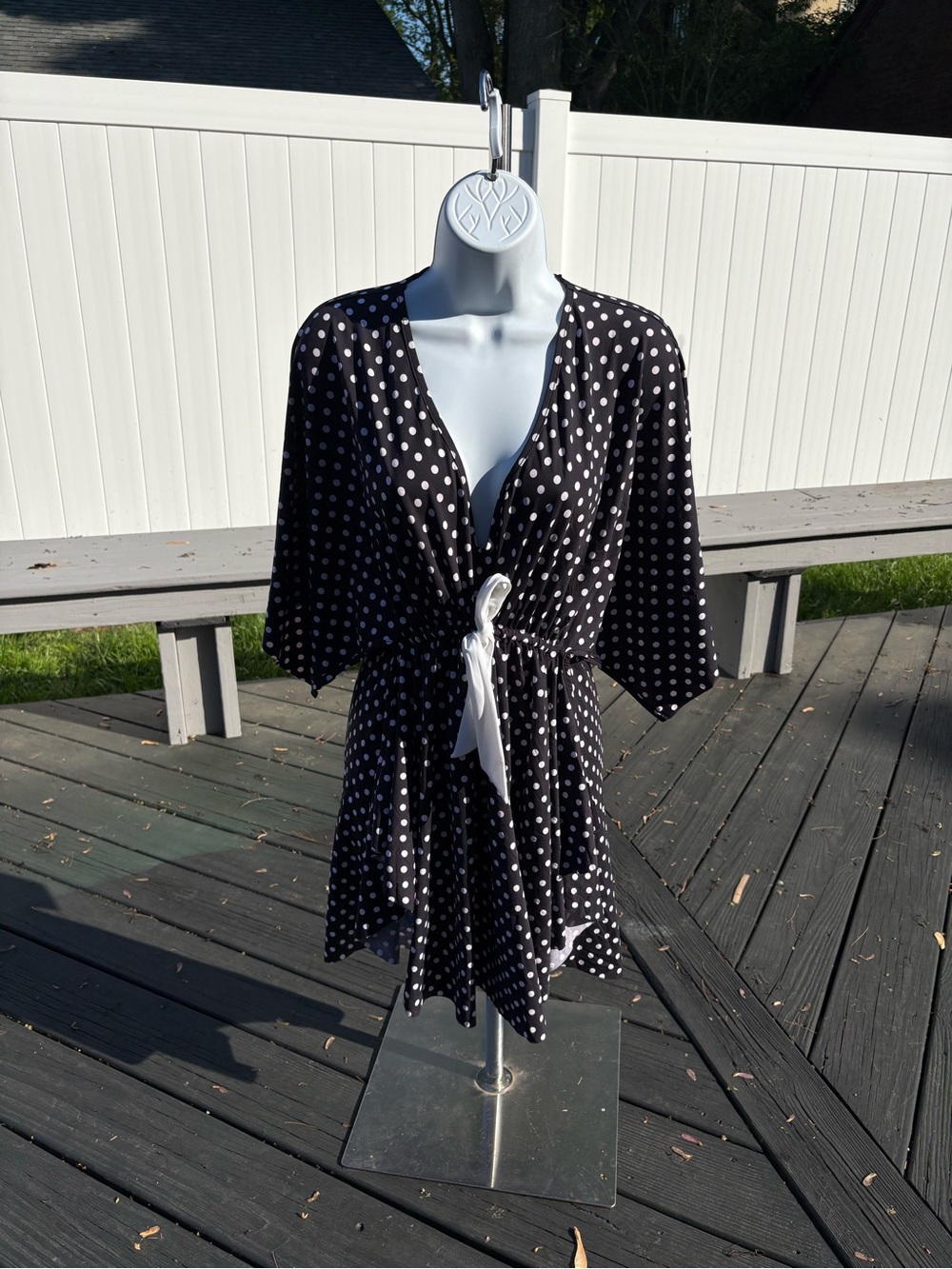 Black Polka Dot Swim Coverup with Tie Front